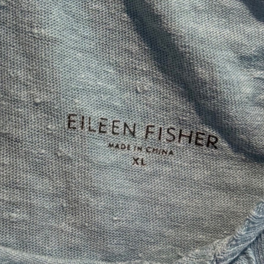 Eileen Fisher Womens XL Blue 100% Linen Slub V-Neck Boxy Oversized Tee Top - Picture 6 of 7